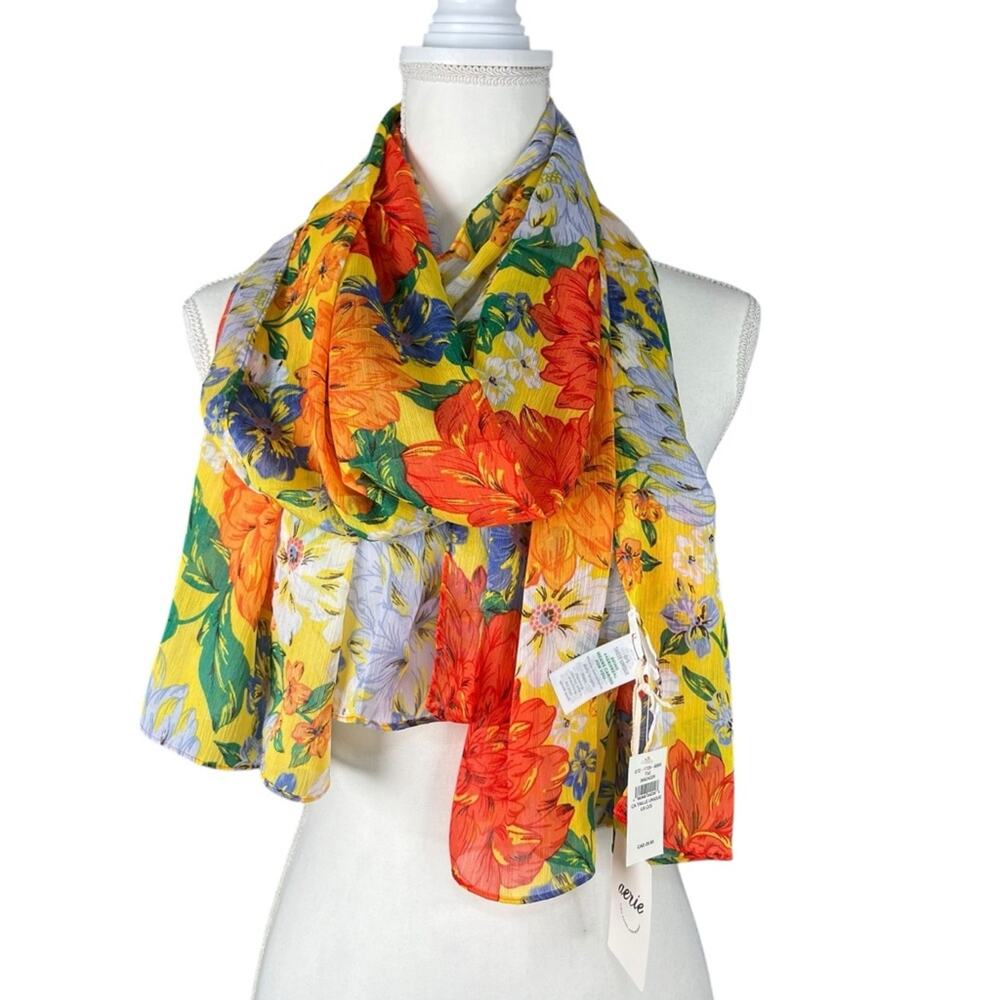 aerie Wrap Scarf Bright Floral Print Sheer NWT